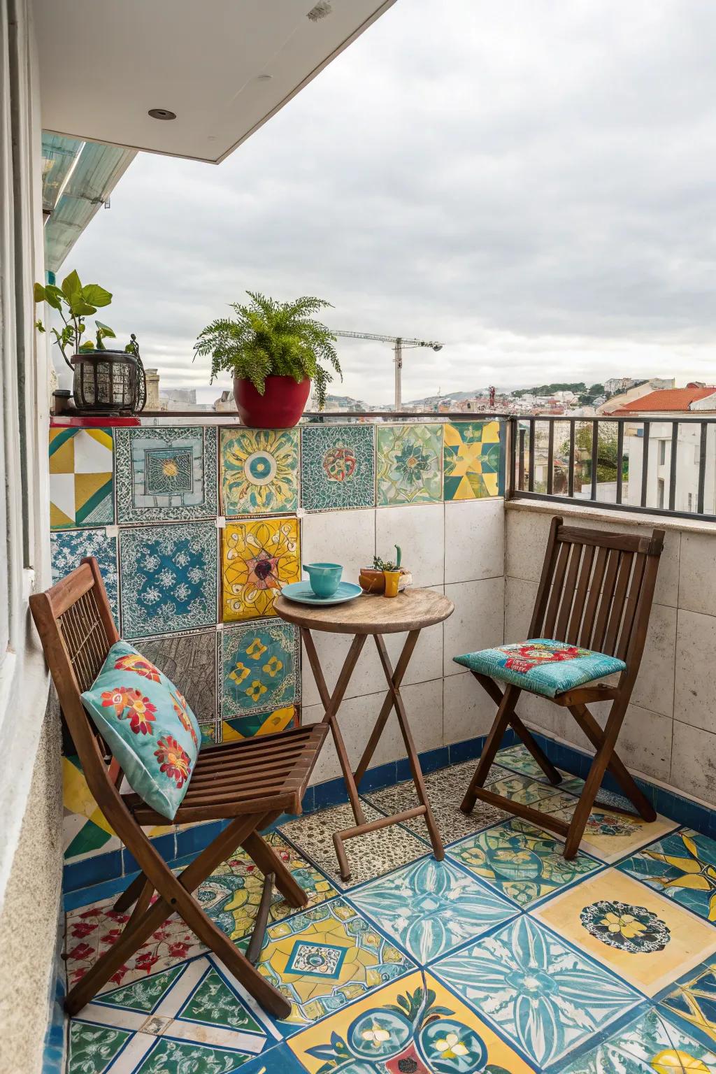 Colorful flooring brings energy and character to any balcony.