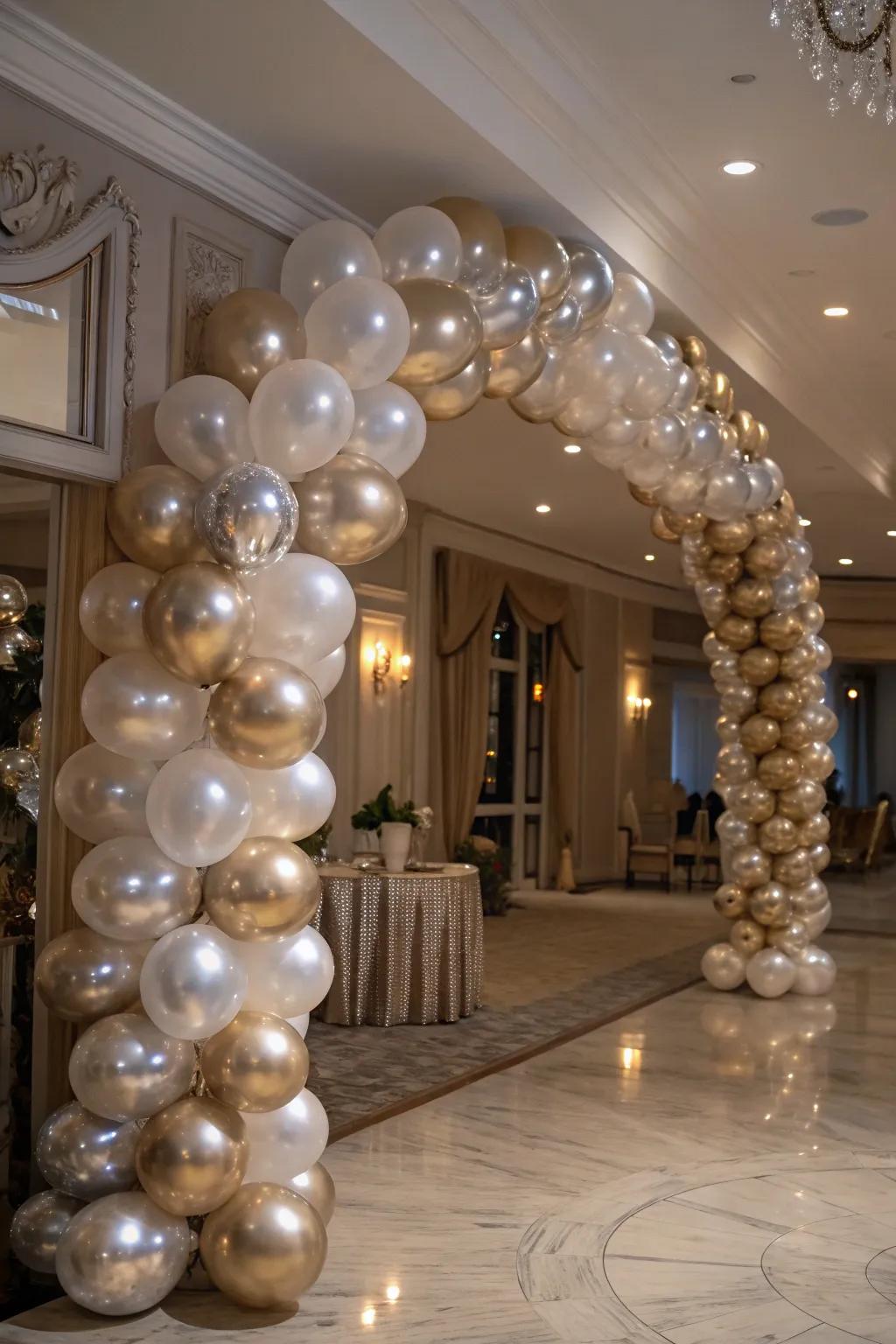 Iridescent balloon garland adding a touch of glamour.