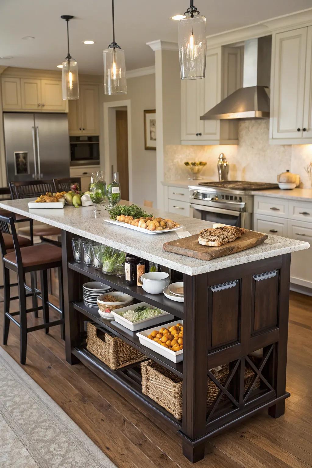 A dual-purpose island combines practicality with style.