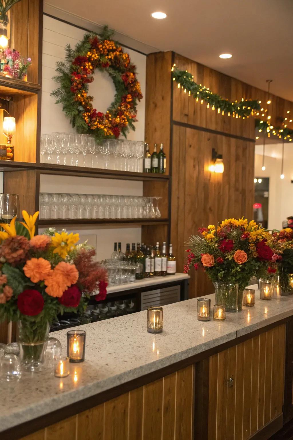 Festive accents contribute warmth and charm to your bar presentation.