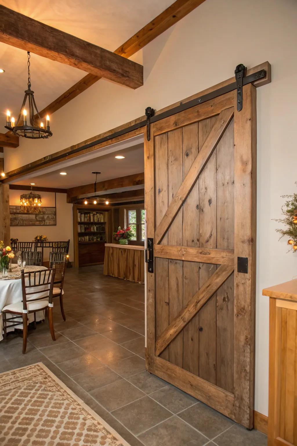 Incorporate country-style elegance using sliding barn doors.