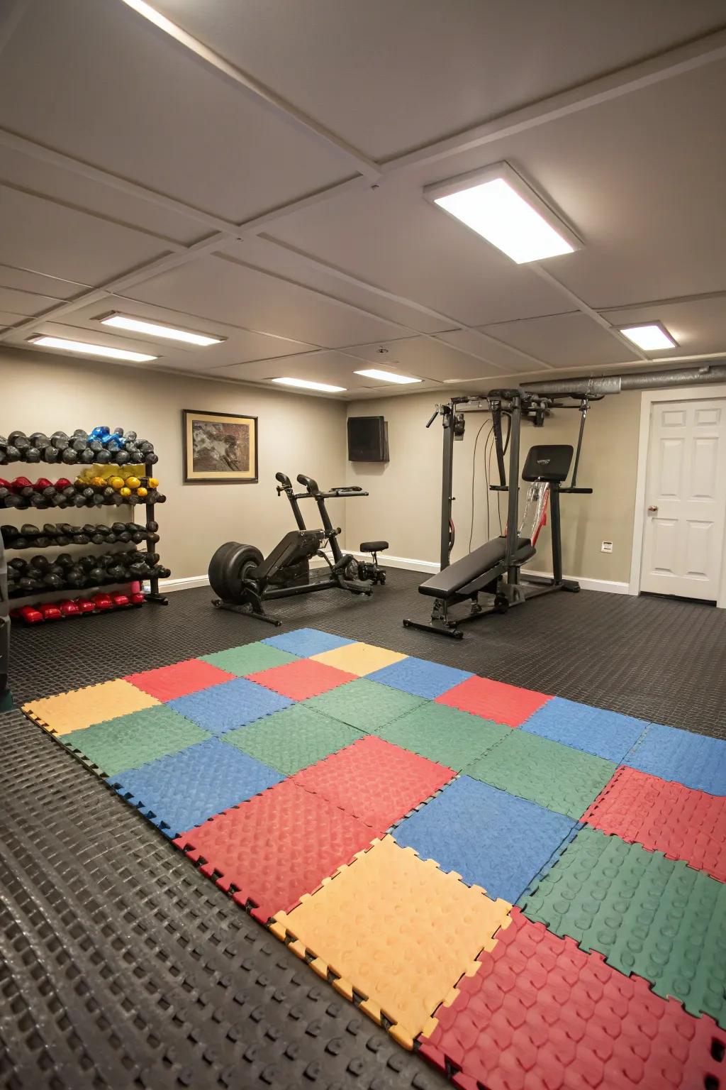 Rubber flooring is a sensible choice for any home gym.