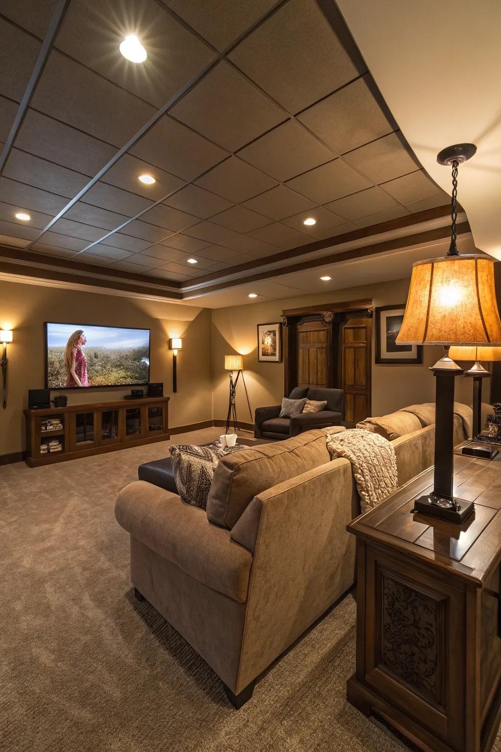Subtle lighting creates a cozy and welcoming environment.
