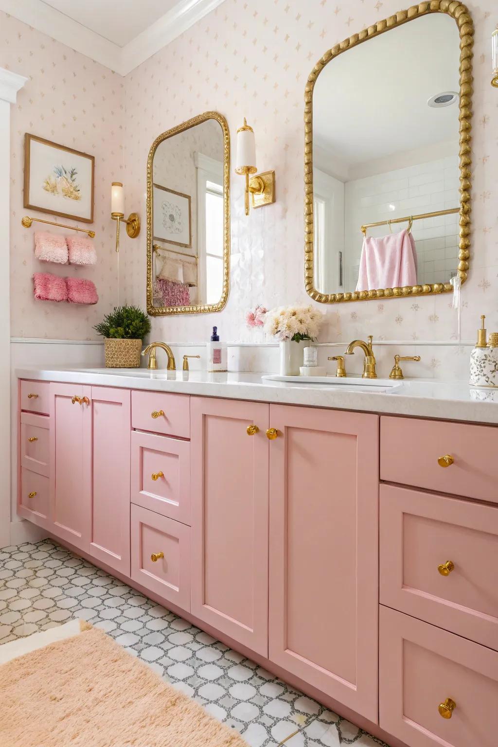 Soft pink adds a gentle warmth to your bathroom.