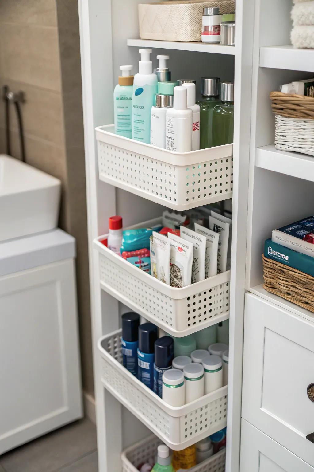 Vertical shelving allows you to optimize limited space.