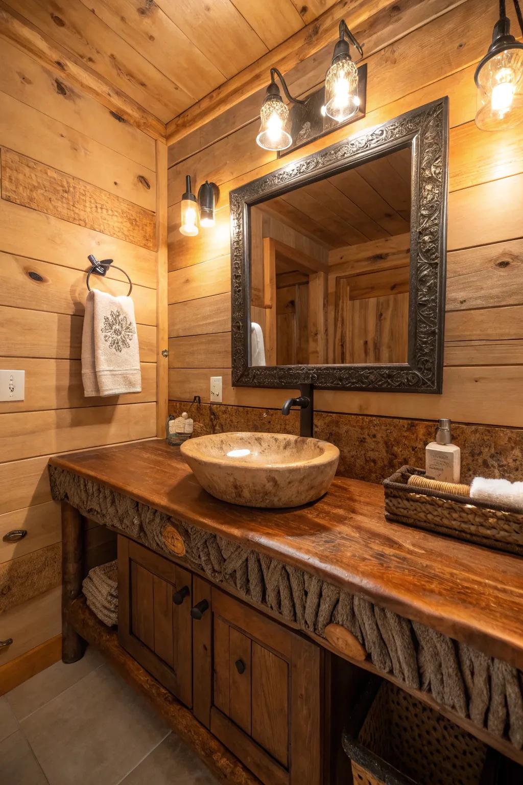 Lumber countertops bring warmth and charm to your bathroom.