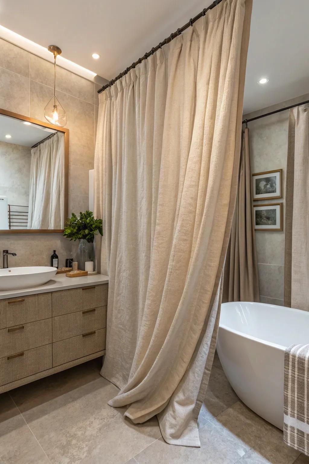 Patterned materials append a coating of sophistication to your washroom setting.