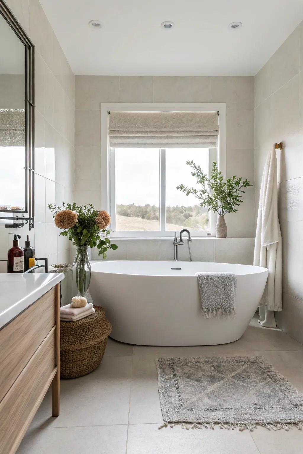 Minimalist decor highlights the sophistication of your bathtub.