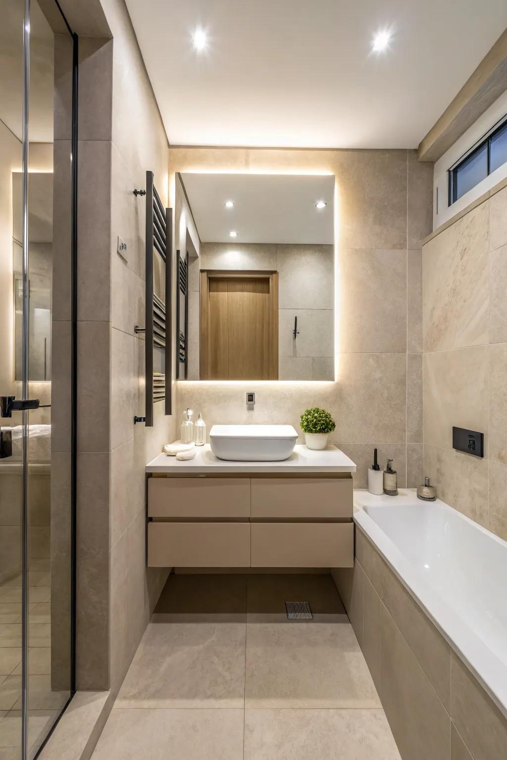 A minimalist lavatory arrangement that radiates simplicity and style.