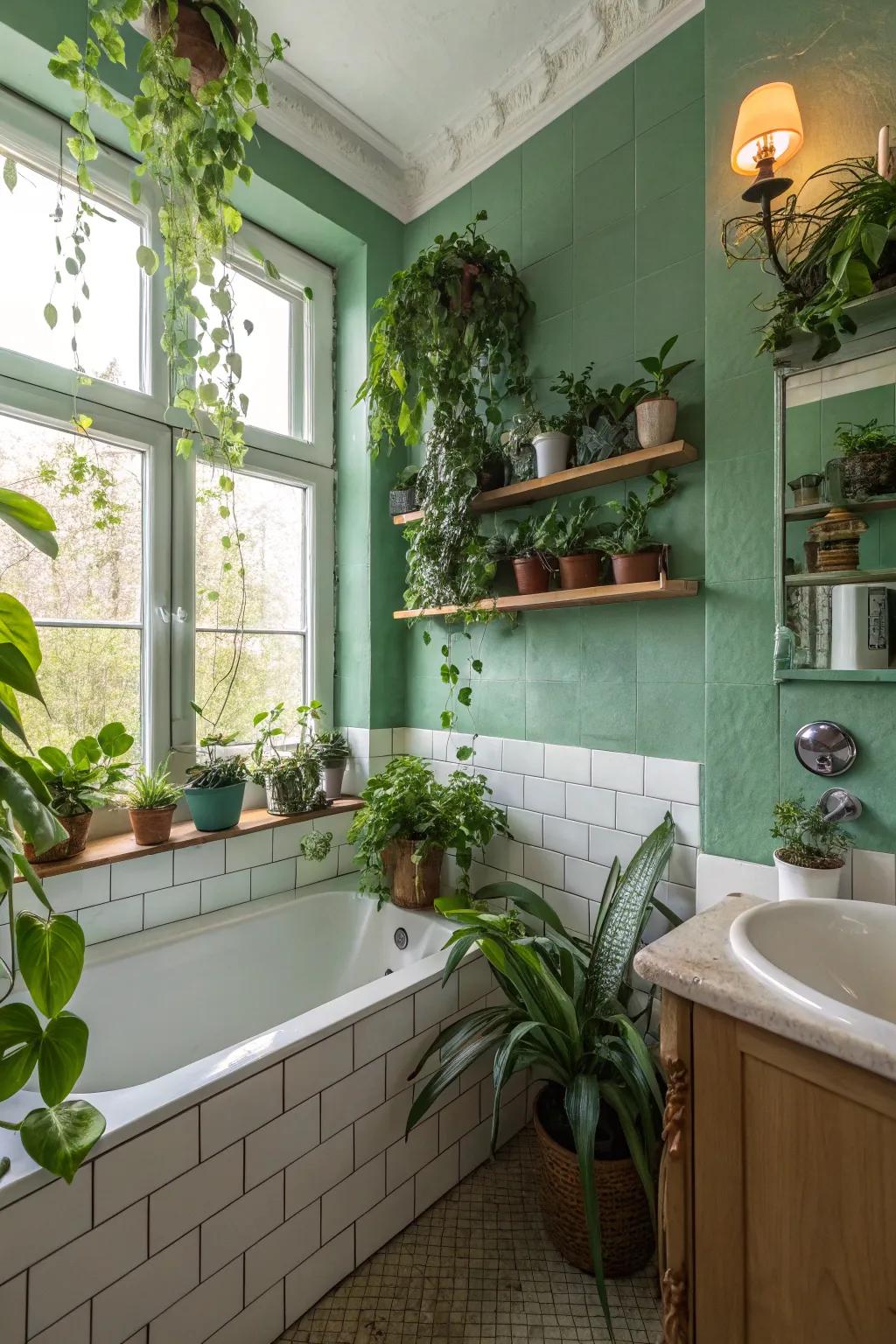 Greens inspired by nature deliver an invigorating bathroom ambiance.