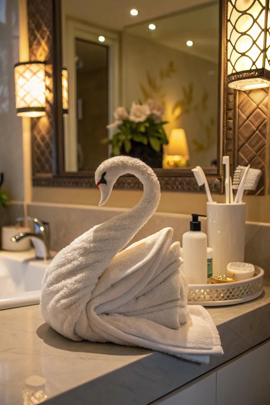 Create an elegant atmosphere with a towel swan.