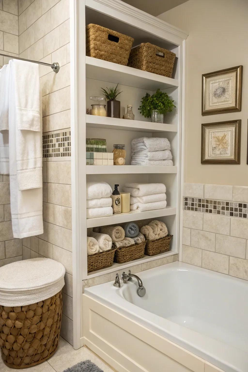 Functional storage in your bath space keeps your space neat and trendy.