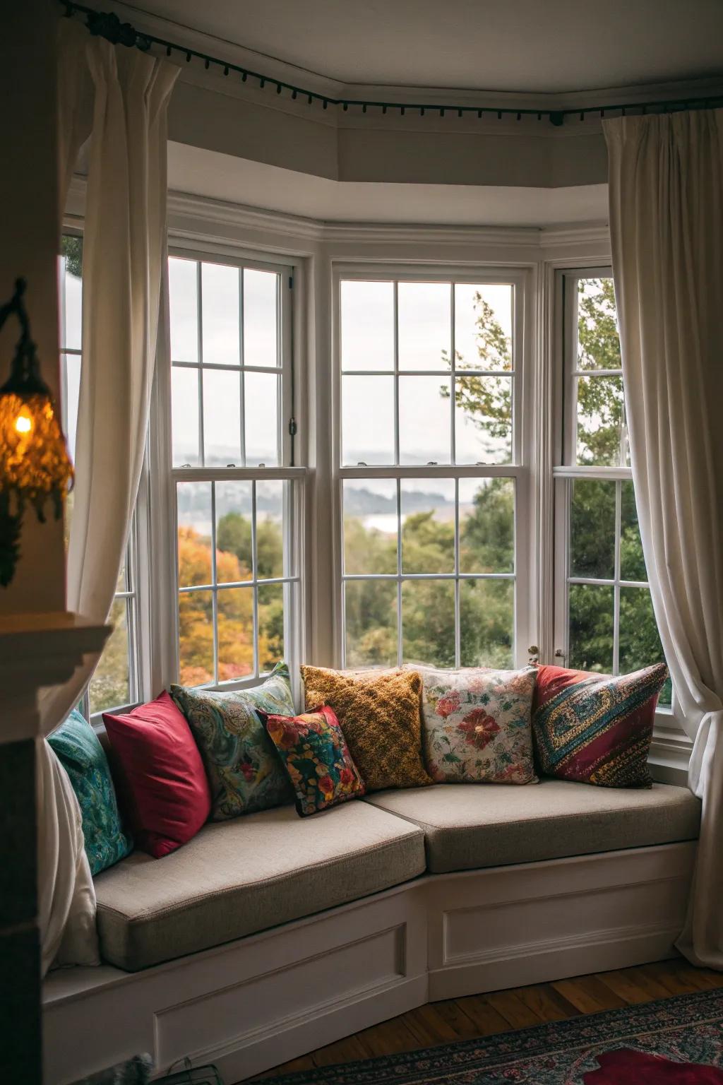 A couch in the alcove window tenders a flawless location for unwinding and admiring the view.