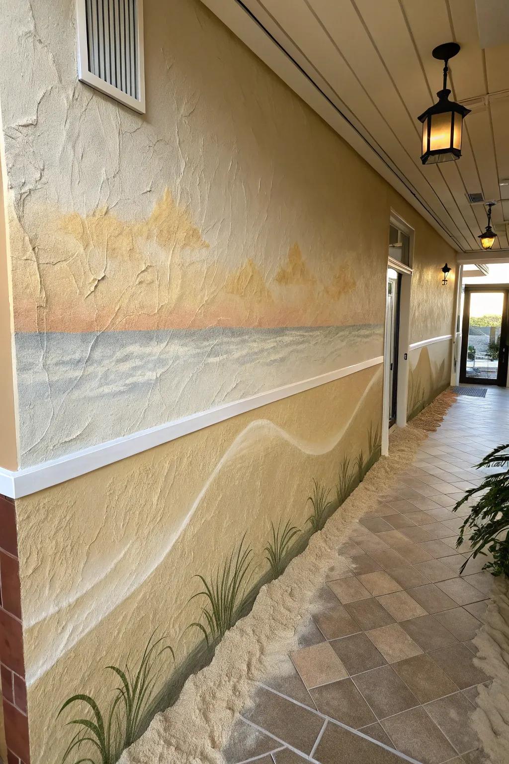 Incorporate the sensation of grainy shorelines into your area using textured paint.
