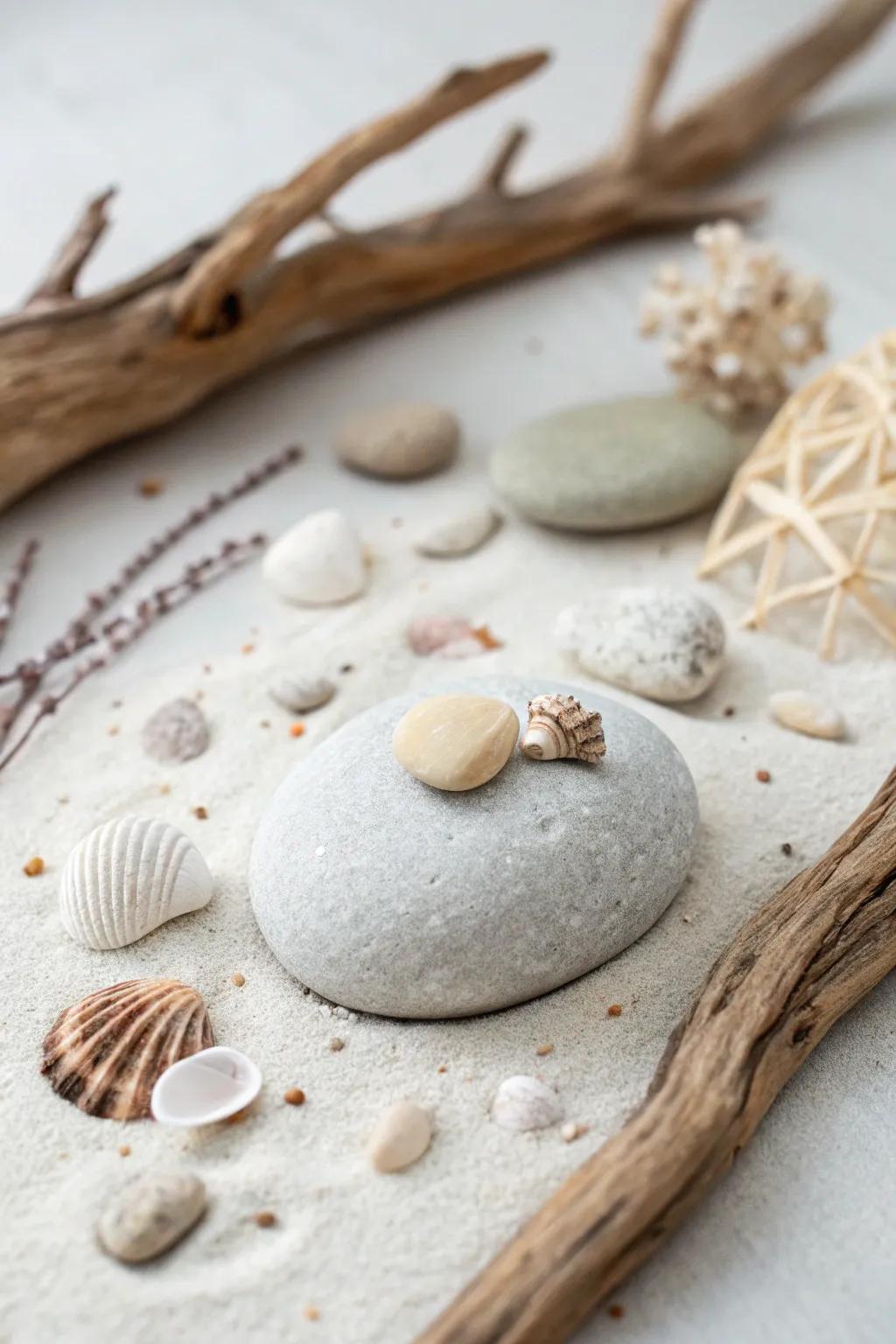 Capture the spirit of the shoreline with minimalistic pebble art—a humble yet striking homage to nature's splendor.