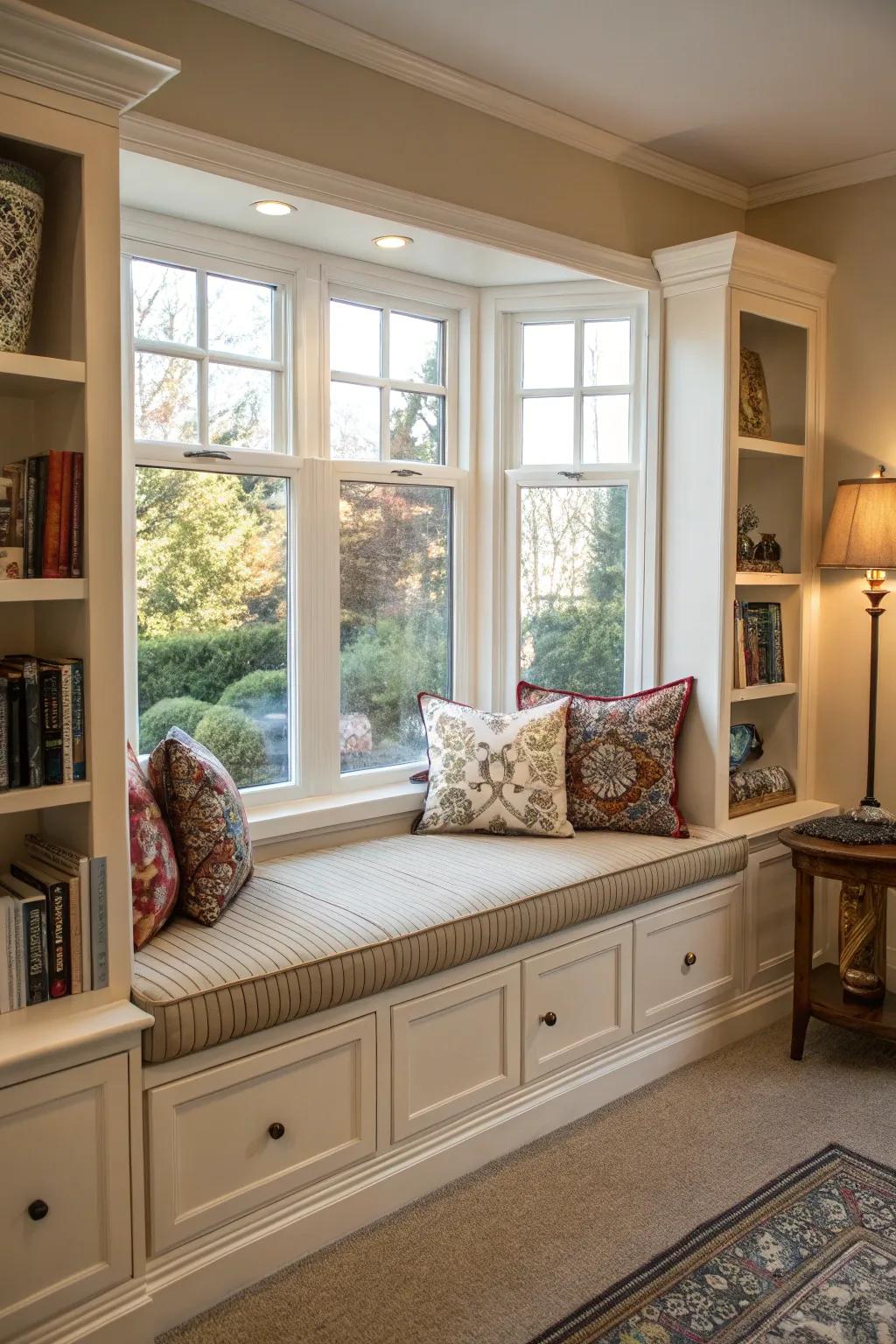 Unite seating and storage into one with a fashionable window seat.