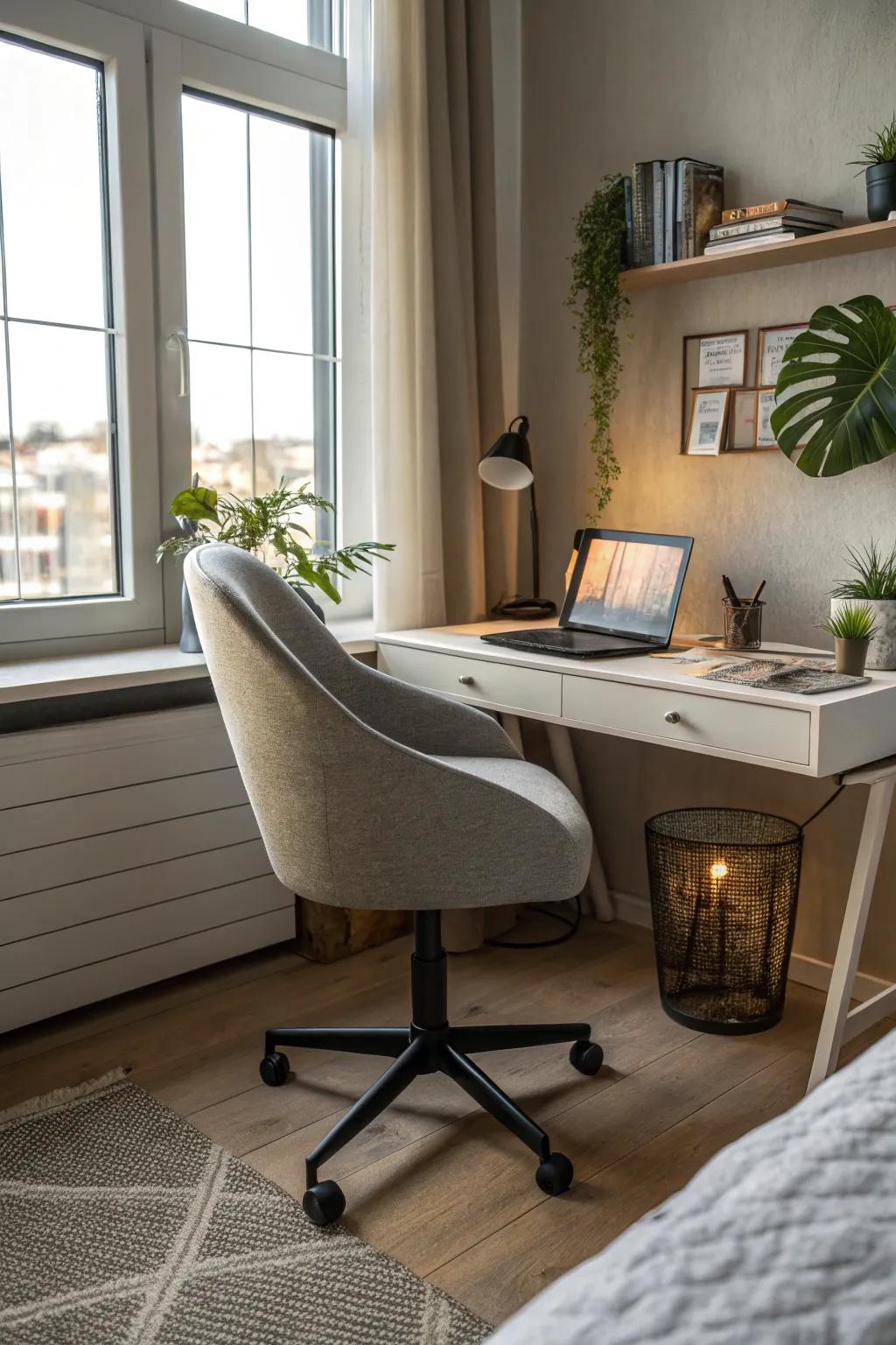 Rotating chairs incorporate modern functionality to your bedroom.