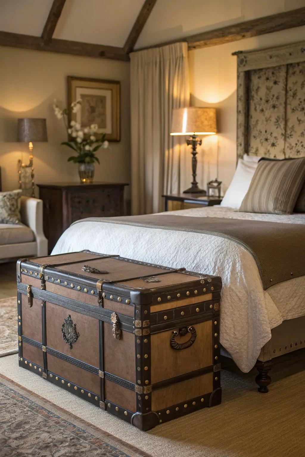 Incorporate charm and storage space using a flexible trunk in your bedroom.