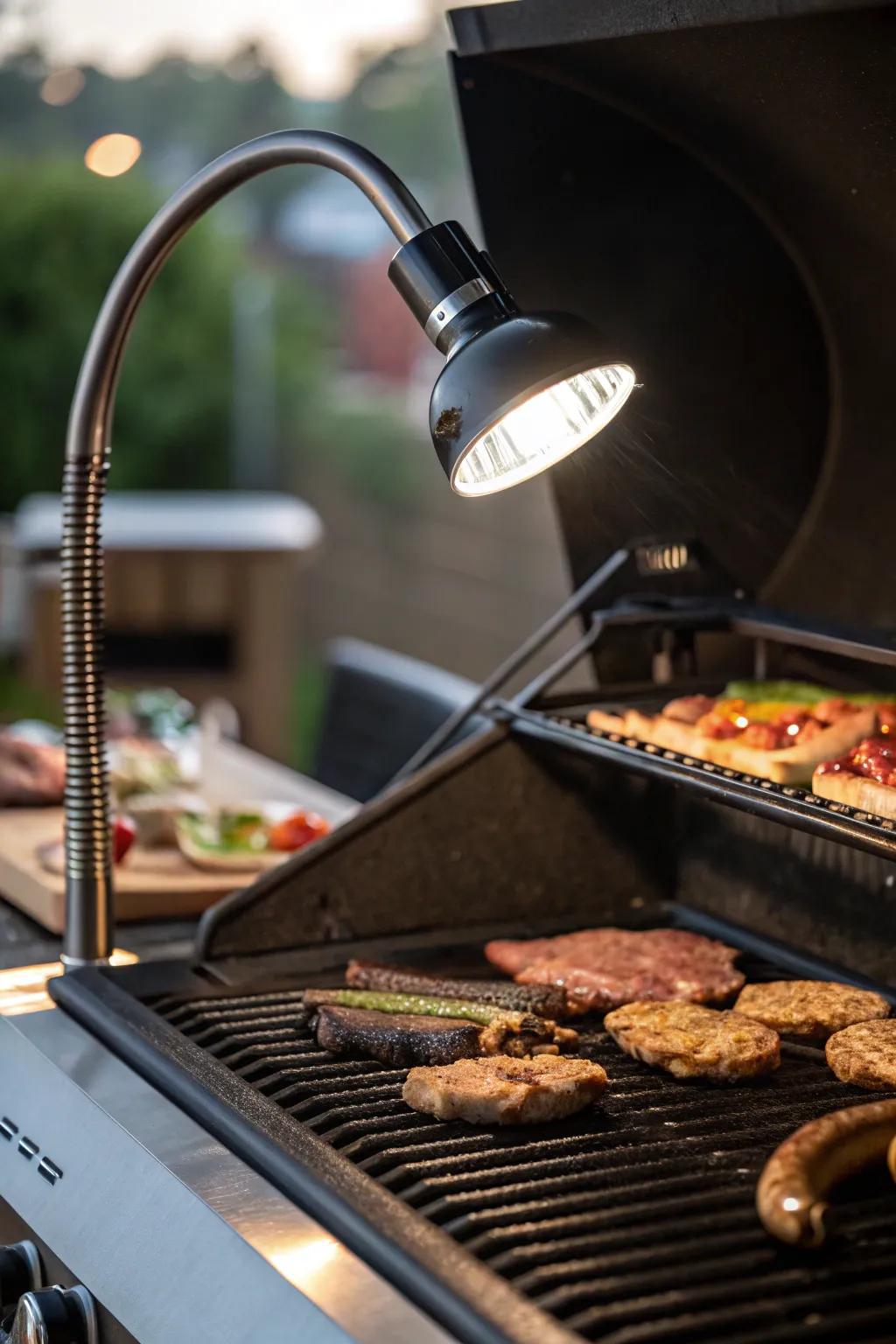 Gooseneck lamps provide customizable lighting for accurate grilling.