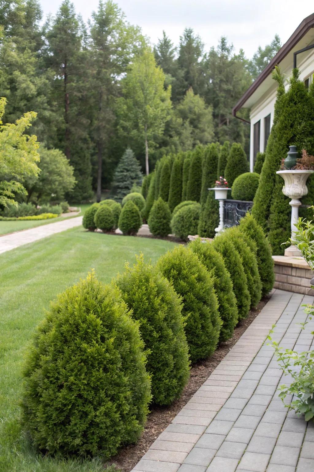 Leafy bushes deliver year-round green appeal.