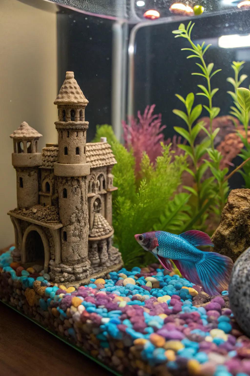 A playful wonderland for your betta with stylized embellishments.