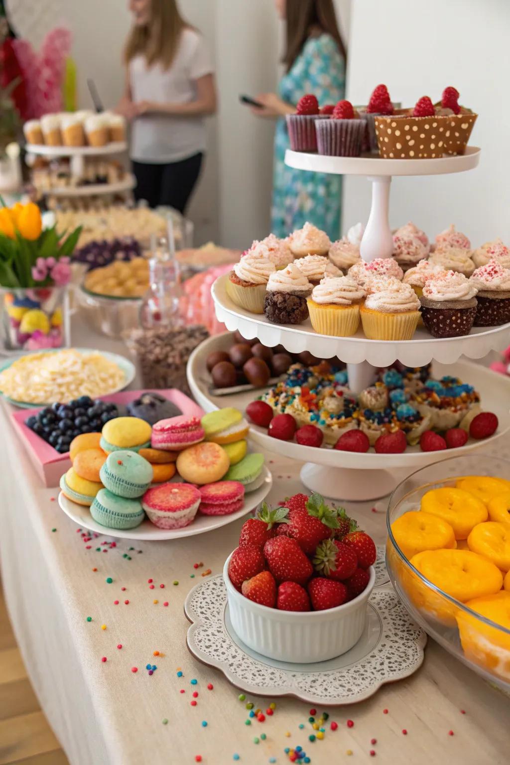A DIY dessert bar introduces a sweet and interactive component to the party.