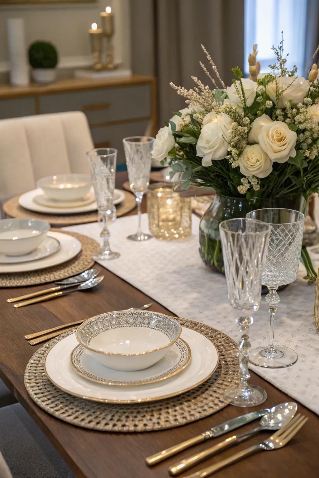 A stylish table configuration that elevates the dining encounter with flair.