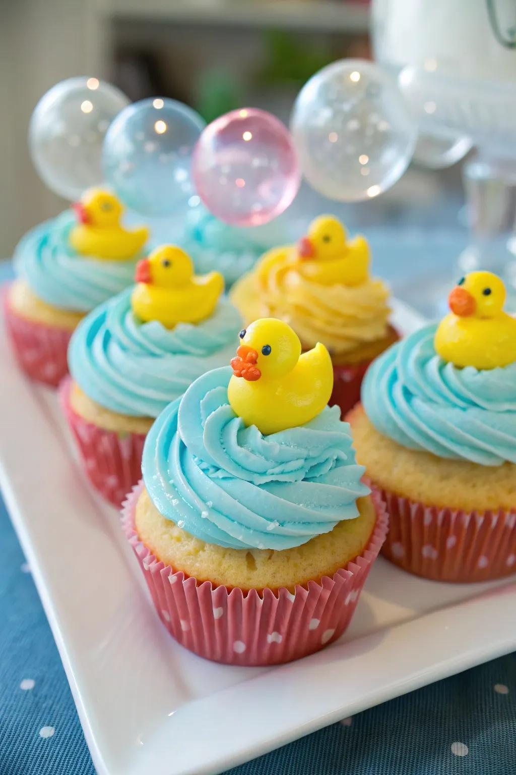 Fanciful swimmer and bubble miniature cakes.