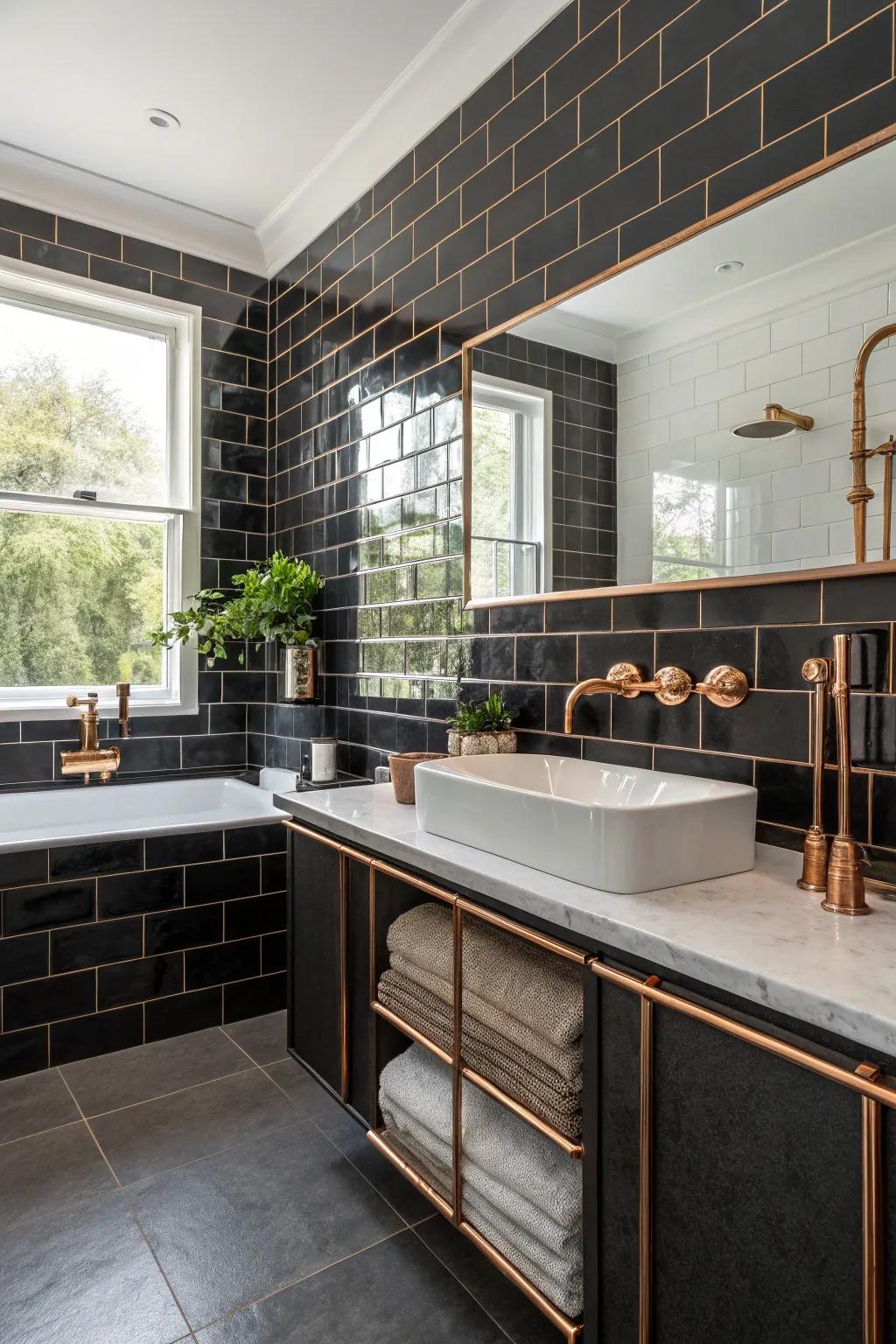 A combination of textures enhances the elegance of black and copper.