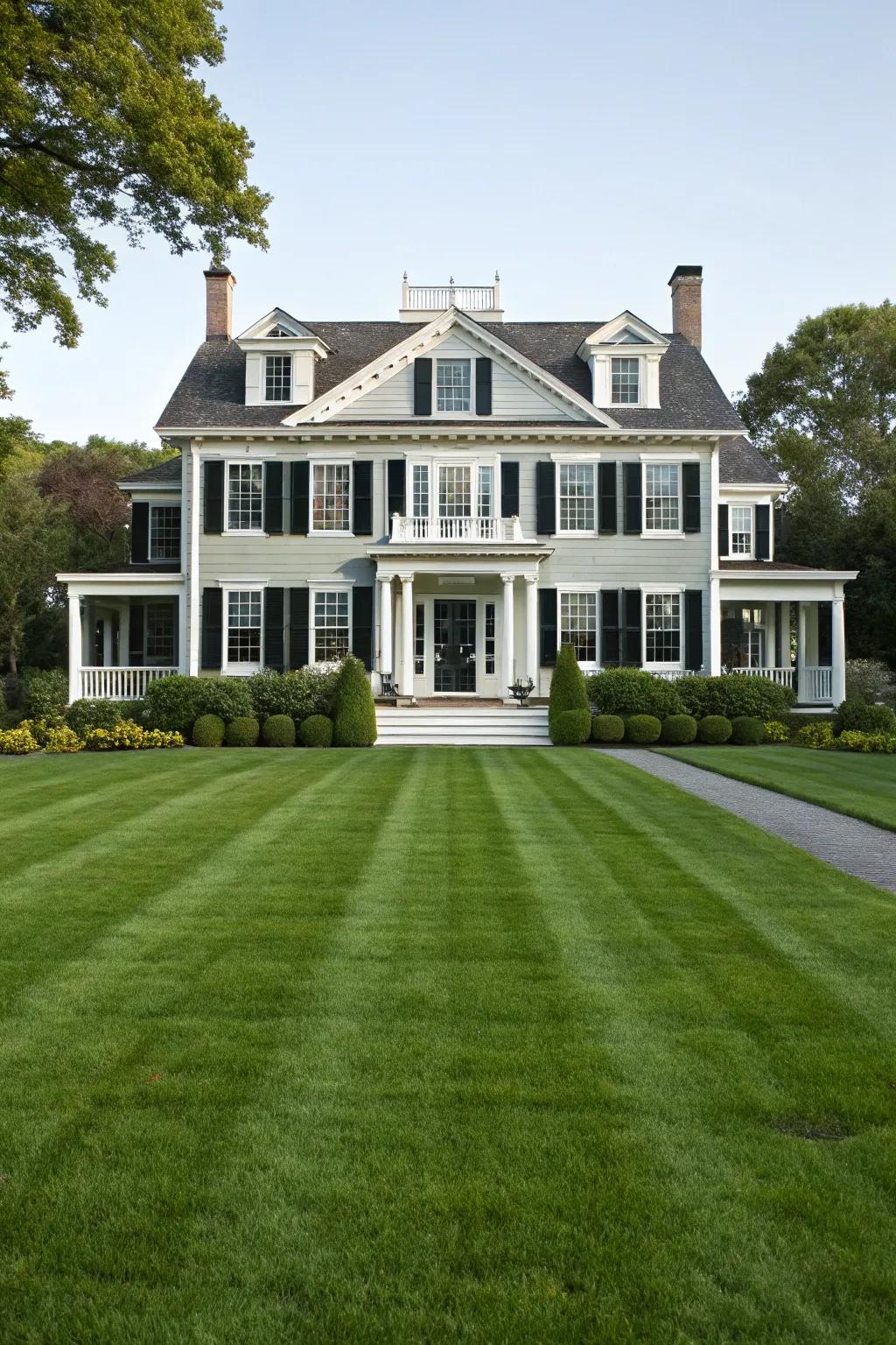 A heritage-inspired home showcasing symmetrical black and white elements.
