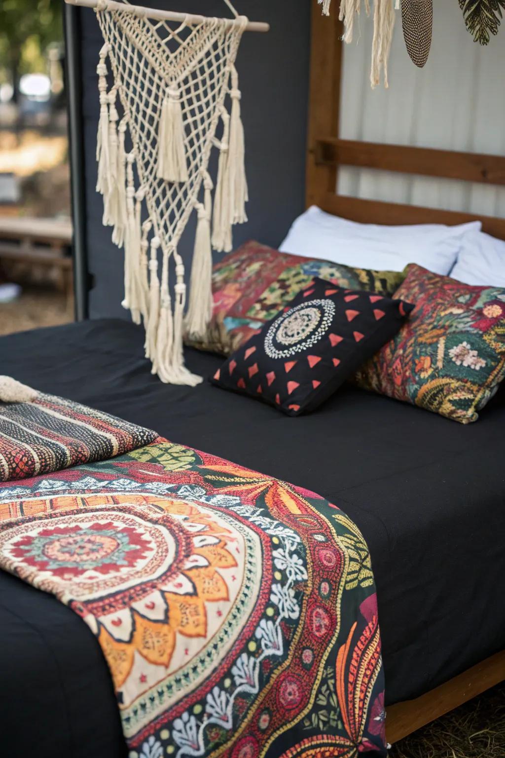 Introducing a free-spirited element to ebony linens.
