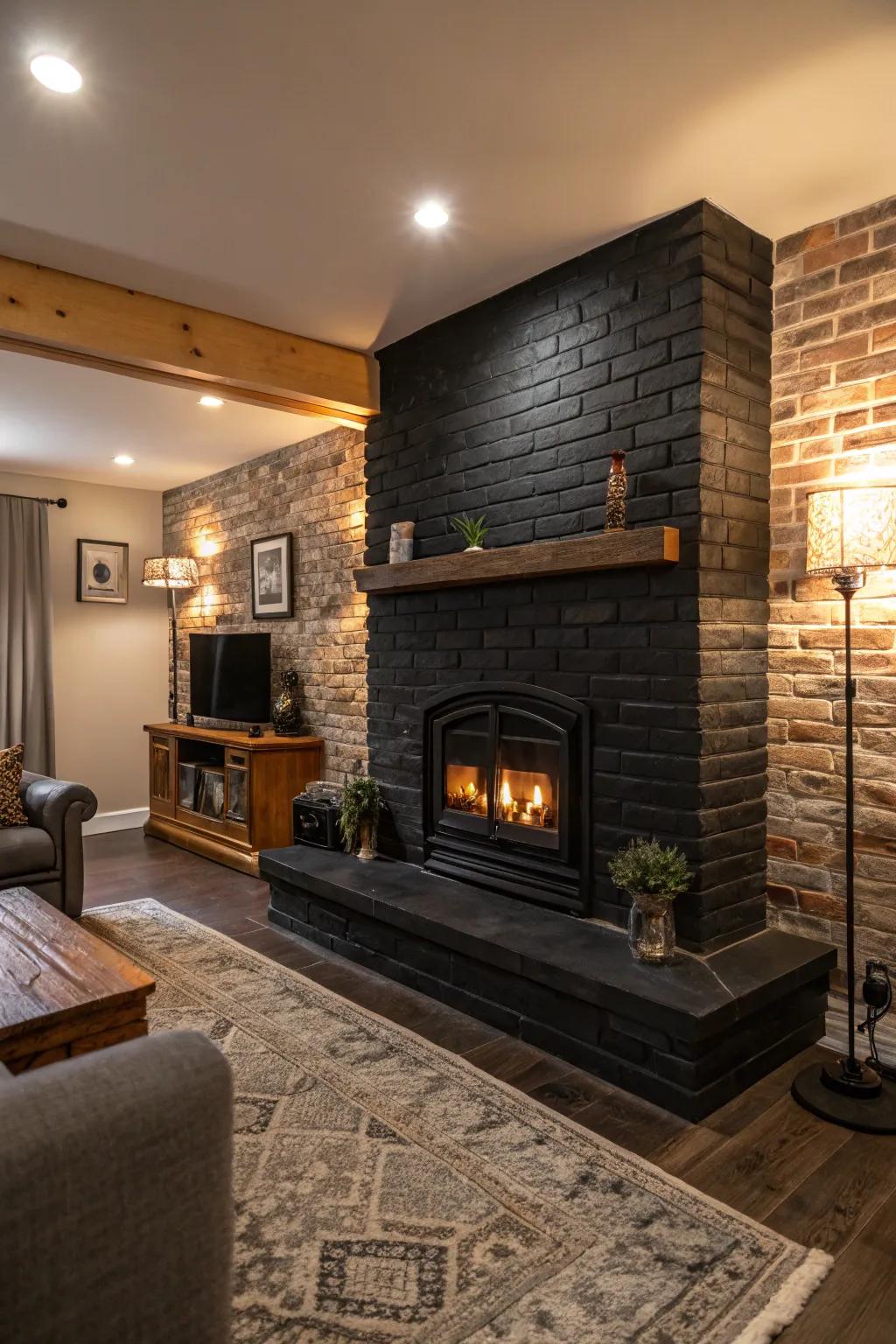 Add dimension and texture to your space using a dark brick hearth.