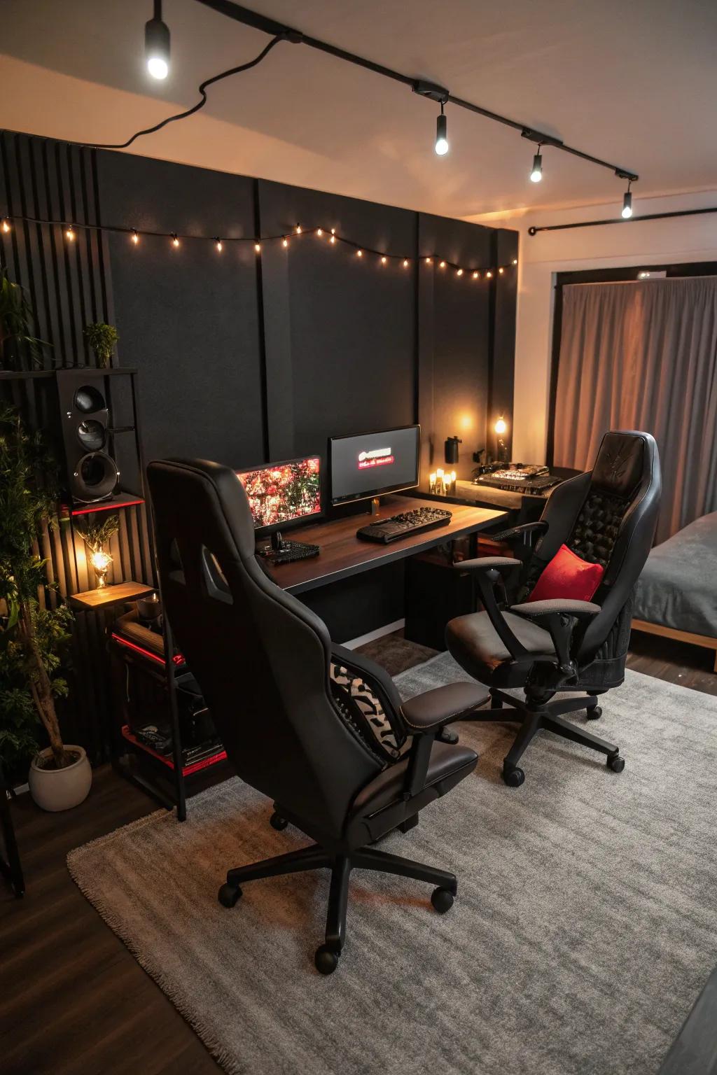 Ergonomic seating ensures comfort during long gaming sessions.