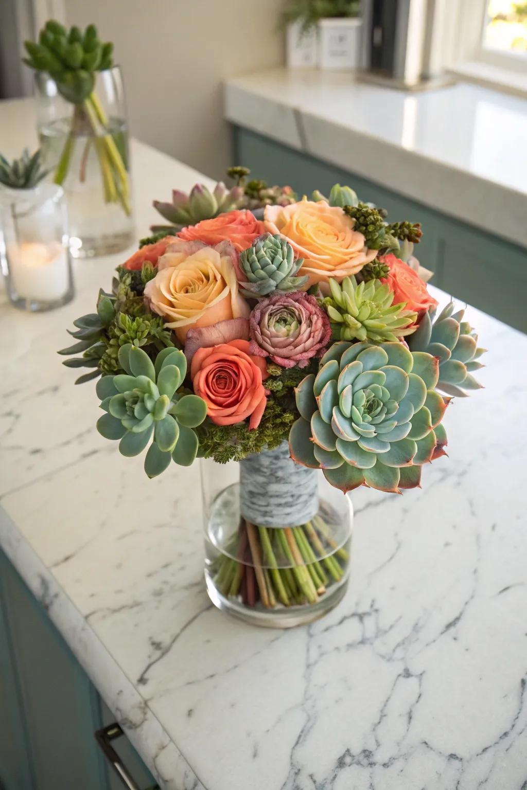 Succulents add texture and a modern vibe.