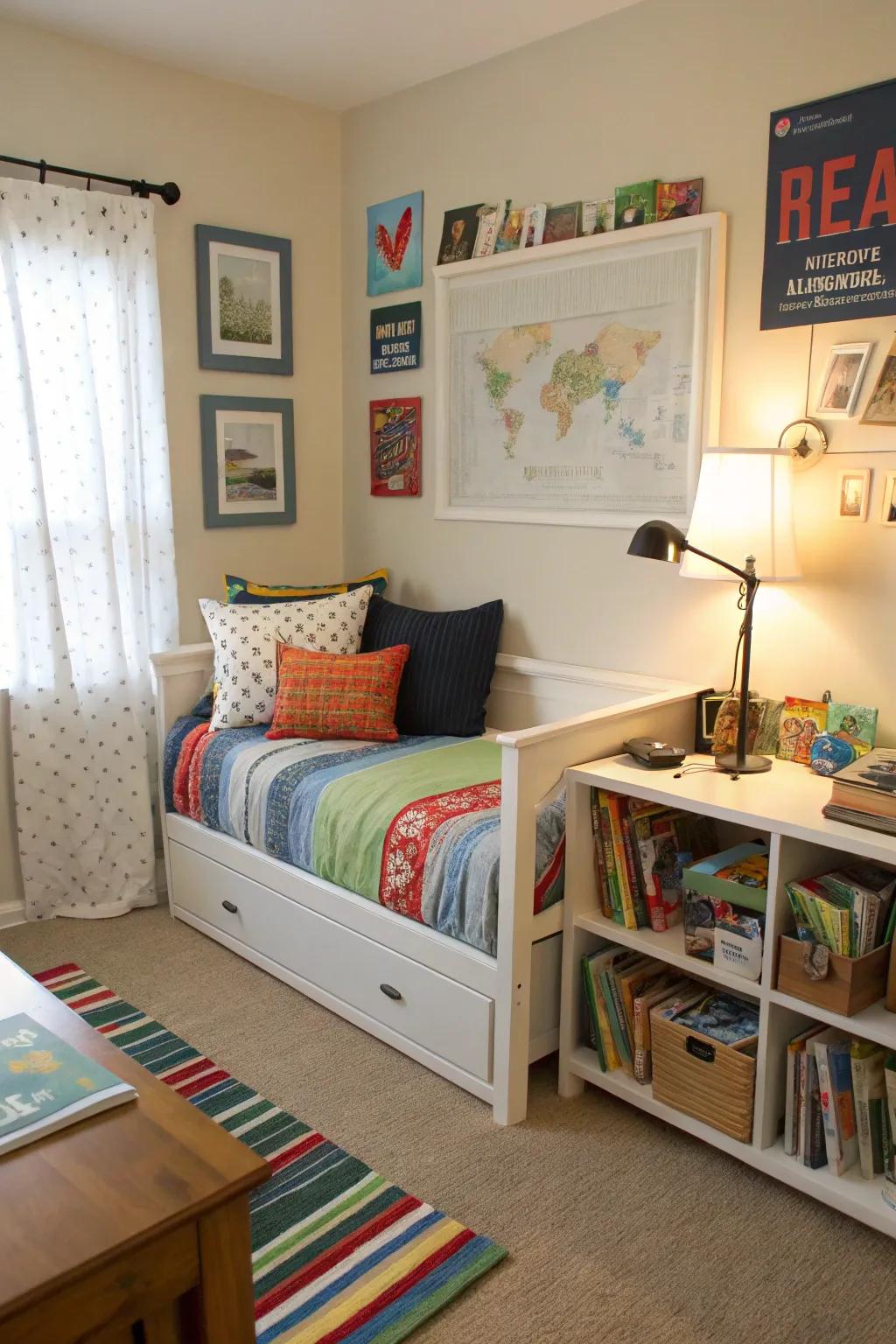 Achieve dual practicality using a learning and sleeping combination sleeper sofa.