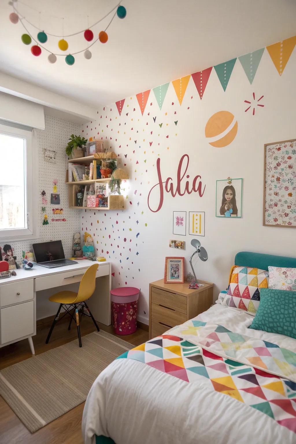 Custom wall decor adds a personal touch to a shared area.