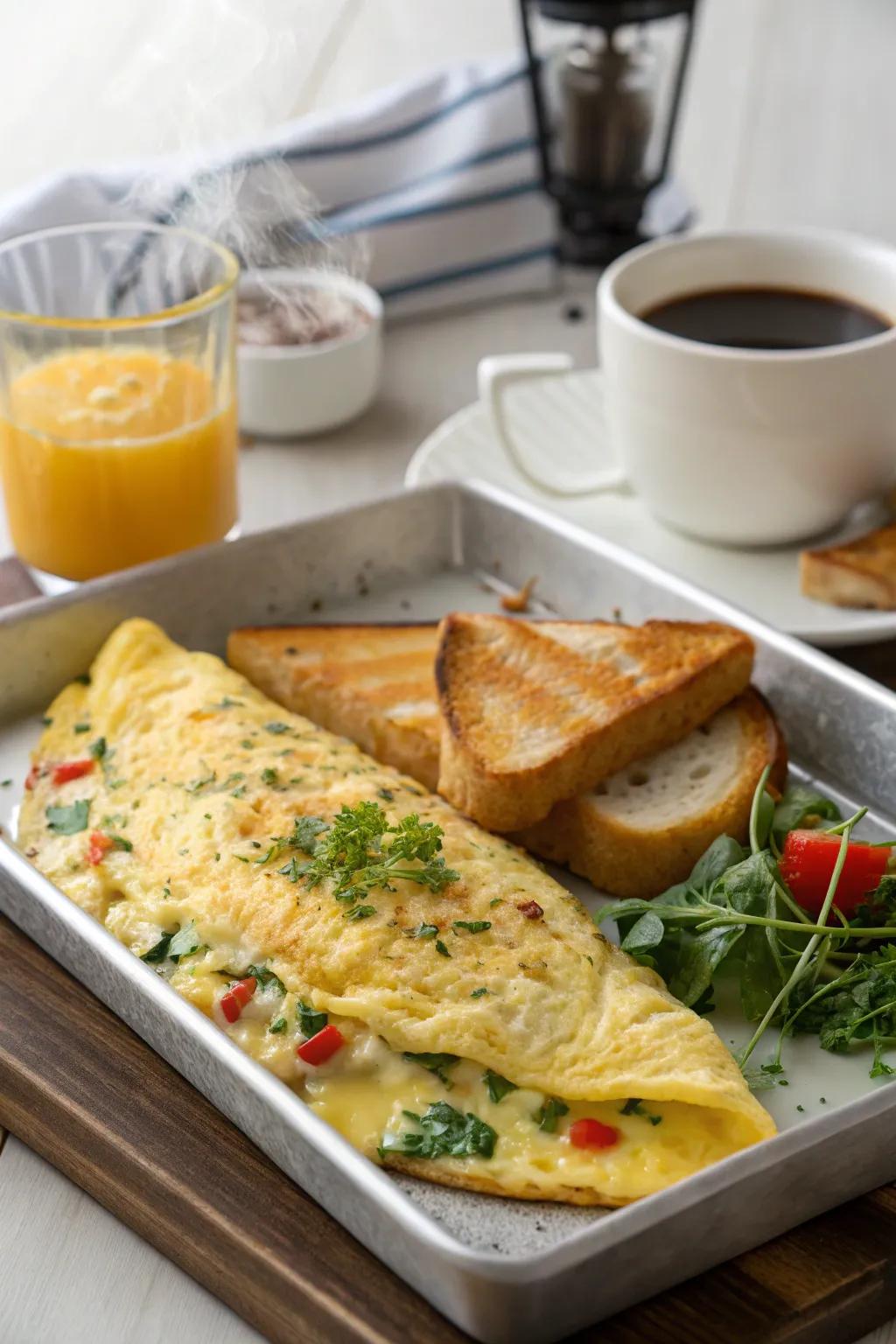 A flavored omelet adds a savory flair to your breakfast in bed.