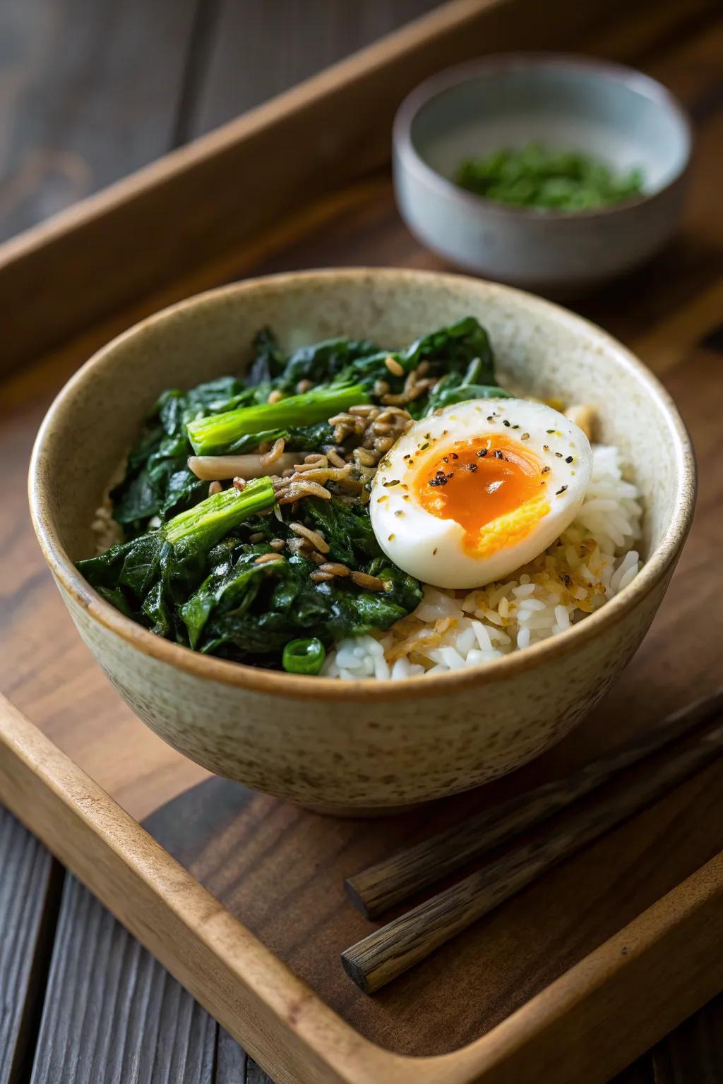 Kick off your day with a wholesome savory broth grain bowl.
