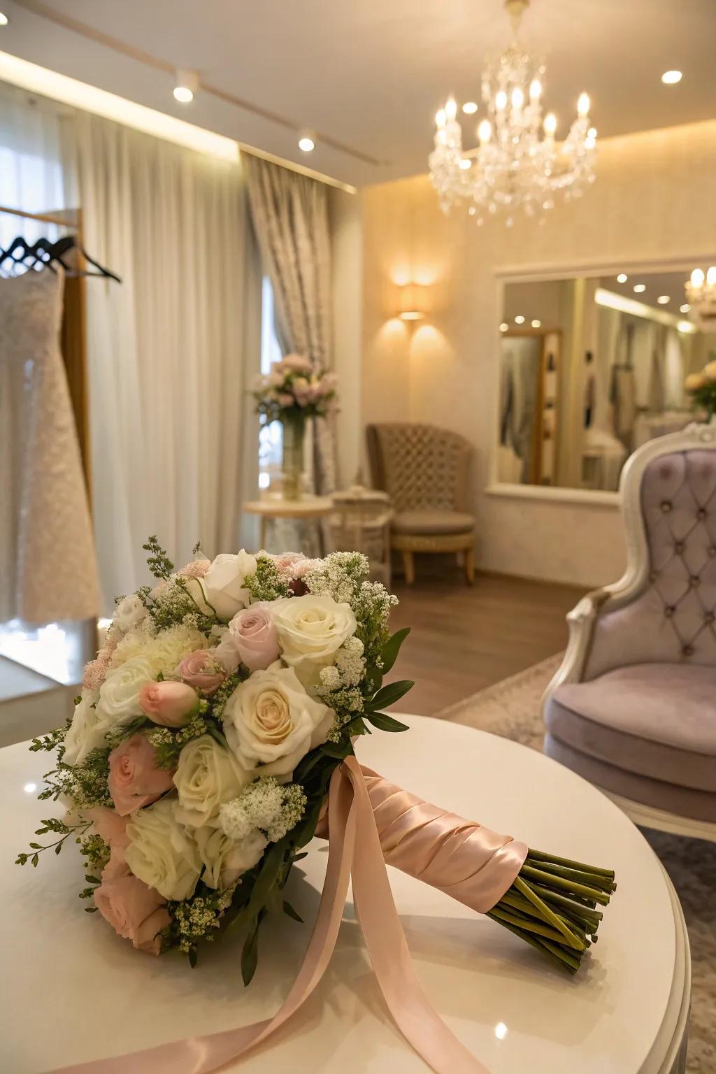 Silk ribbon bindings present a timeless and elegant finish to wedding bouquets.