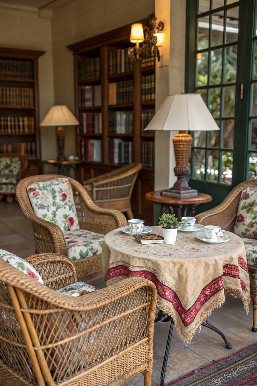 Wicker and rattan infuse a bright and ethereal touch.
