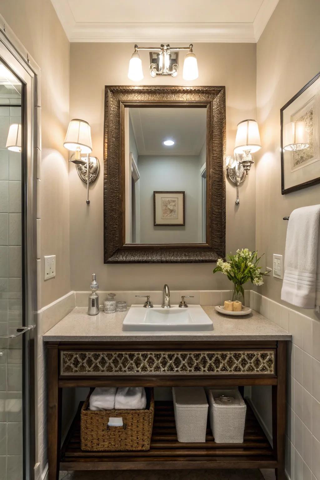 Reflections and lighting add sophisticated appeal to any bathroom.