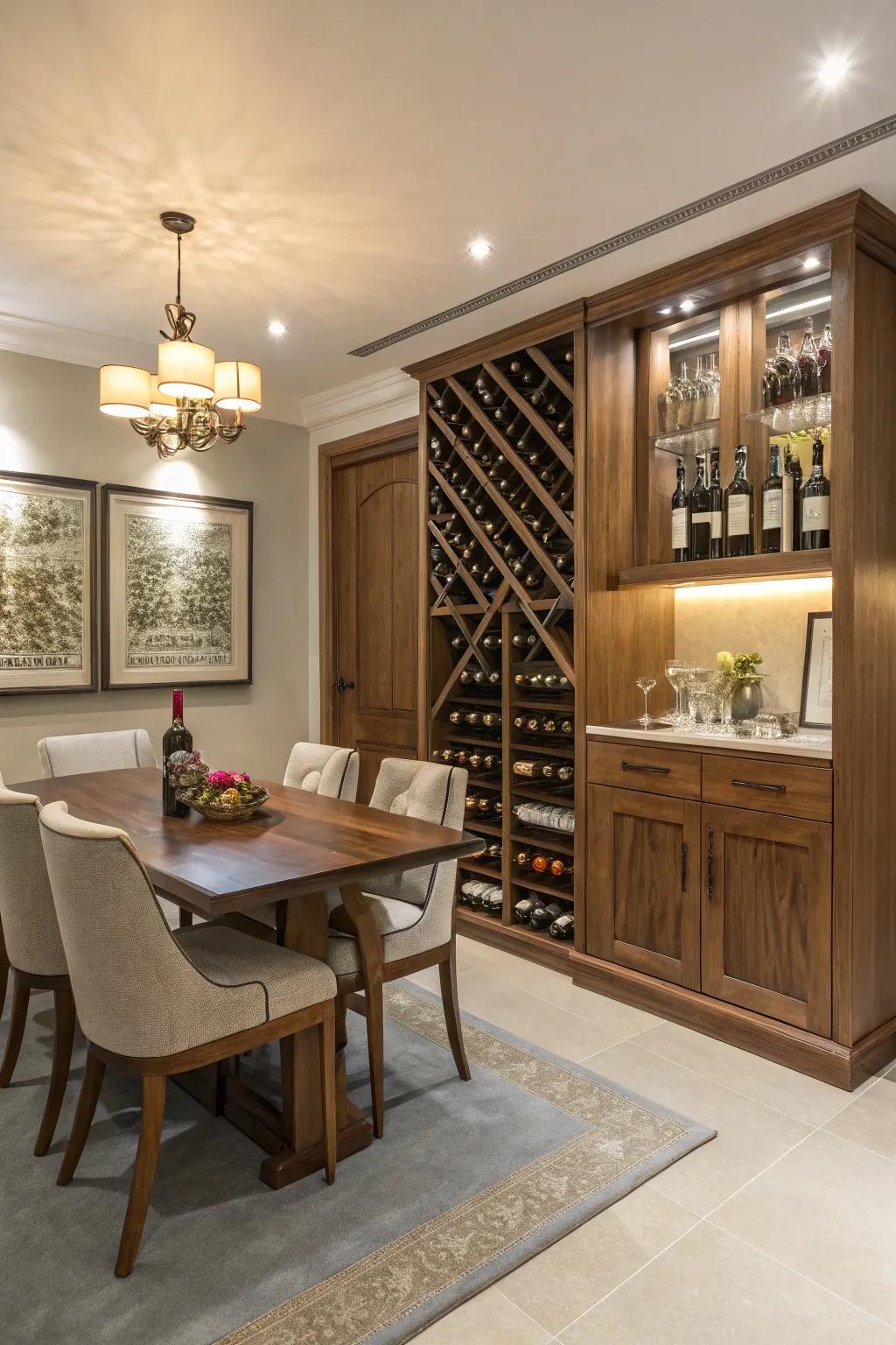 A cohesive layout that incorporates the wine rack into your home seamlessly.