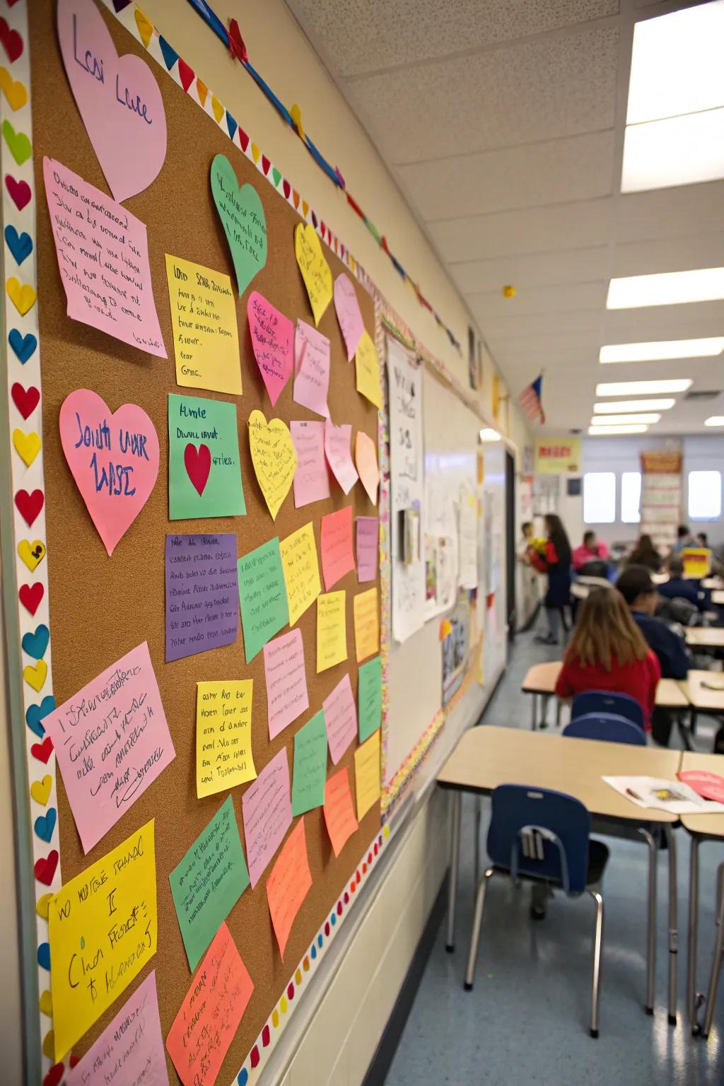 Interactive board featuring notes of affection for everyone to contribute to.