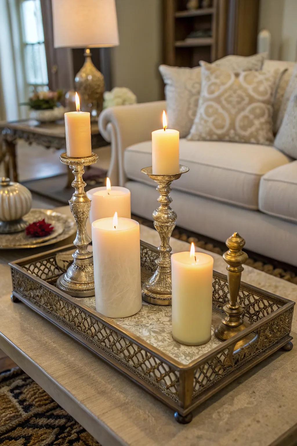 Sophisticated light display across an ornamental platform.