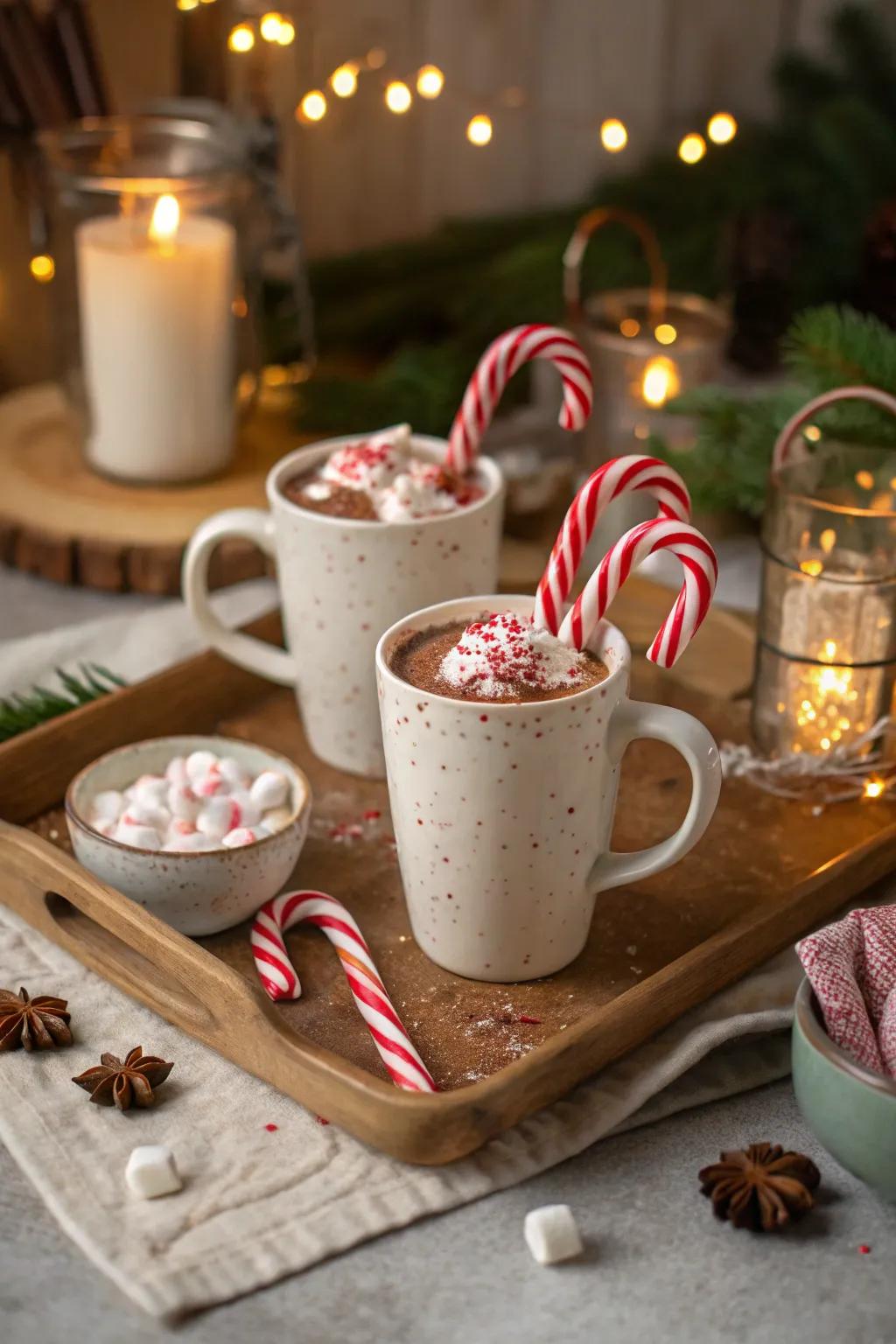 Indulge in warmth at a peppermint hot chocolate station.