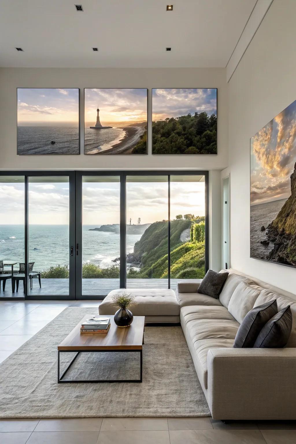 Multi-panel art provides a dramatic and unified aesthetic.