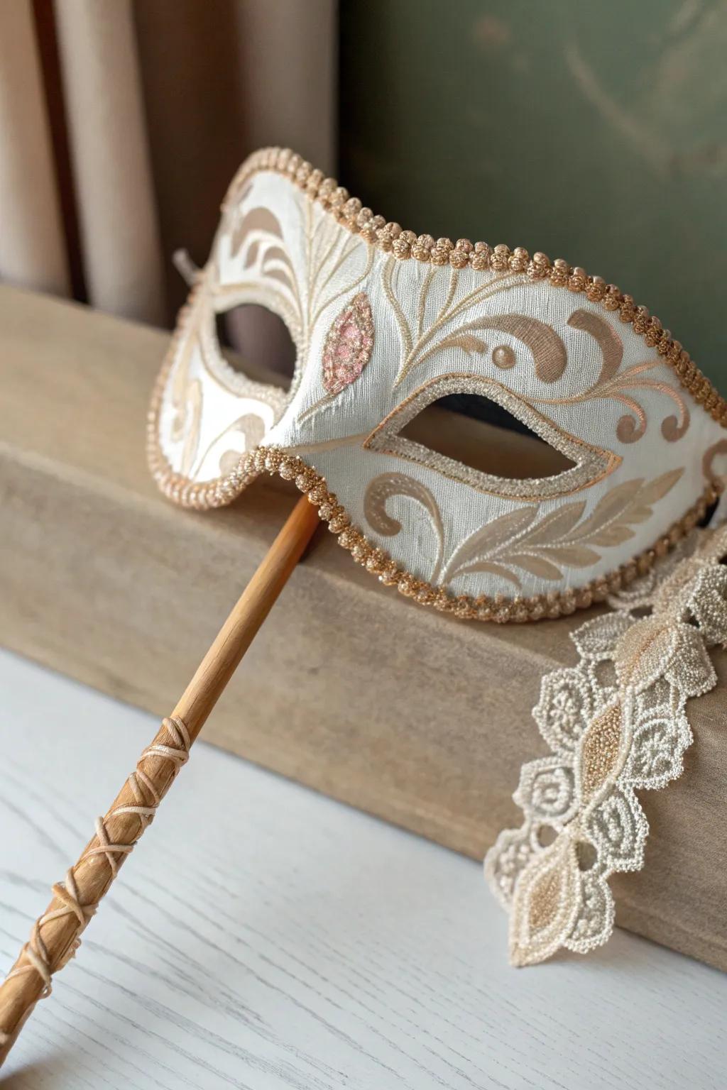 Embrace tradition with a minimalist twist: a handcrafted masquerade mask that's both elegant and playful.