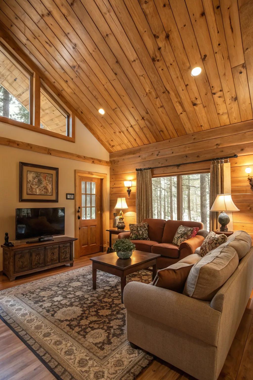 Any living area gains a cozy, natural touch from wood paneling.
