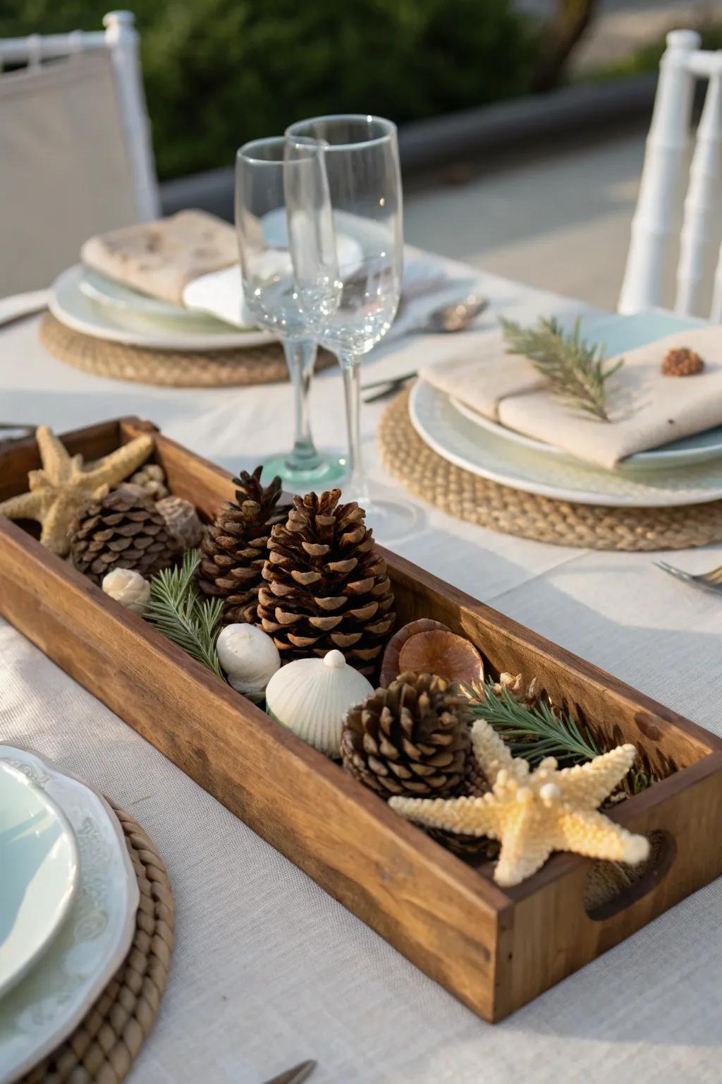 Wood panels filled with natural elements improve the cozy feel.