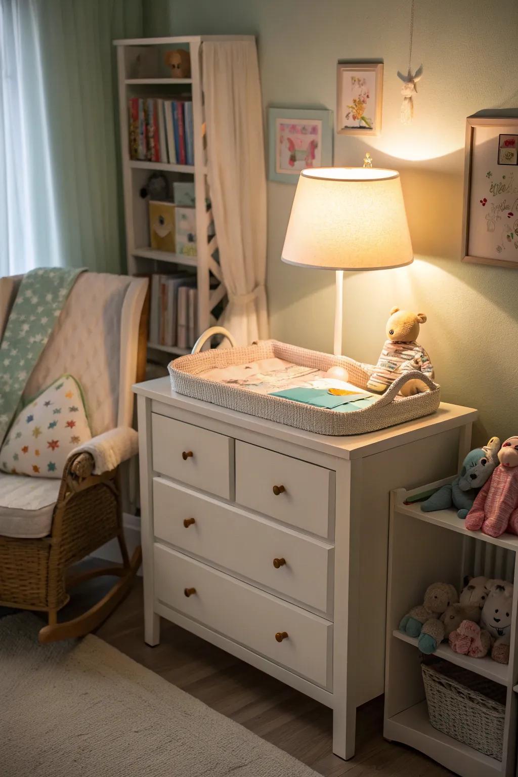Soft lighting makes a calming mood for nighttime diaper changes.